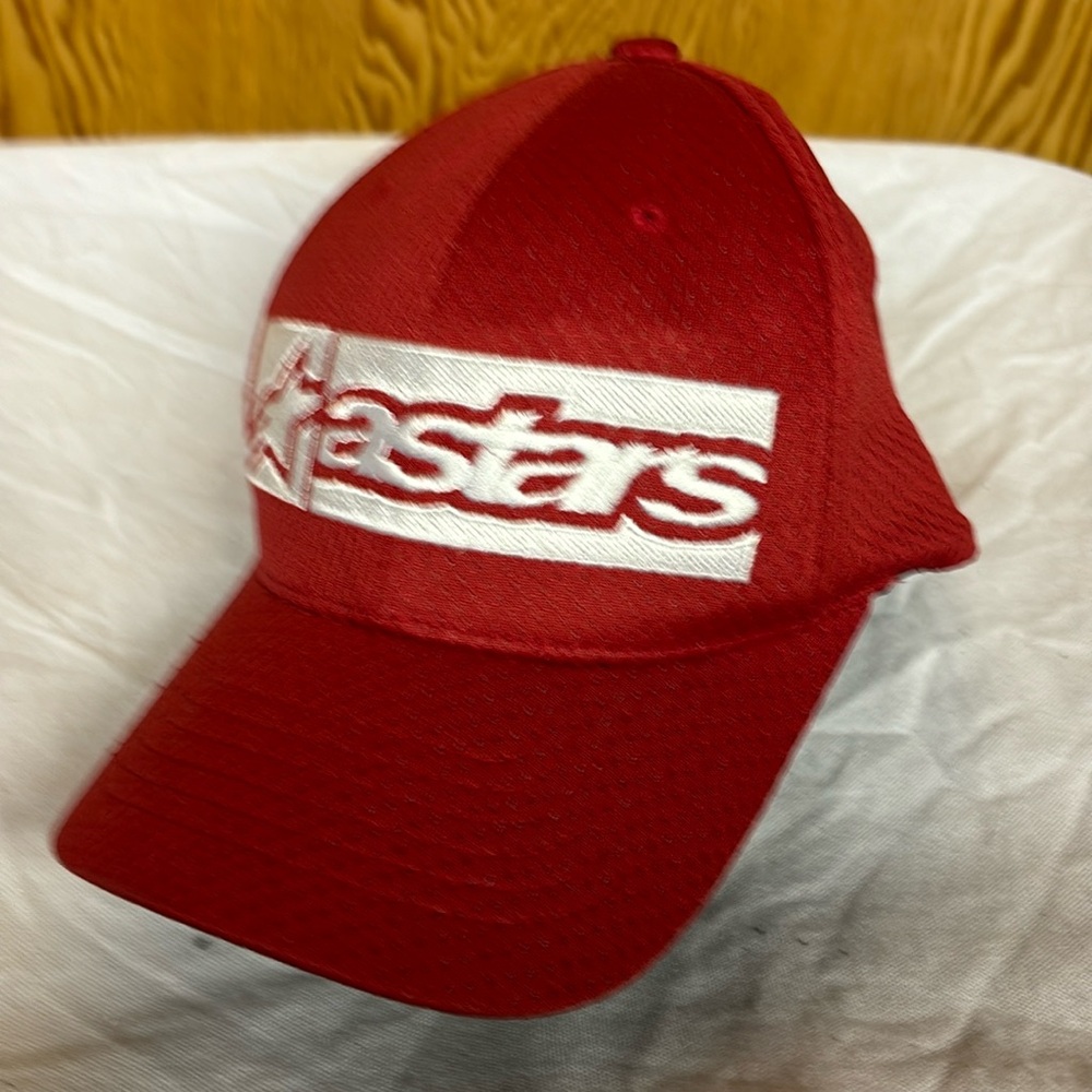 Alpinestars Red W/White Embroidered Logo Flex Back Baseball Hat/Cap  Sm-Med